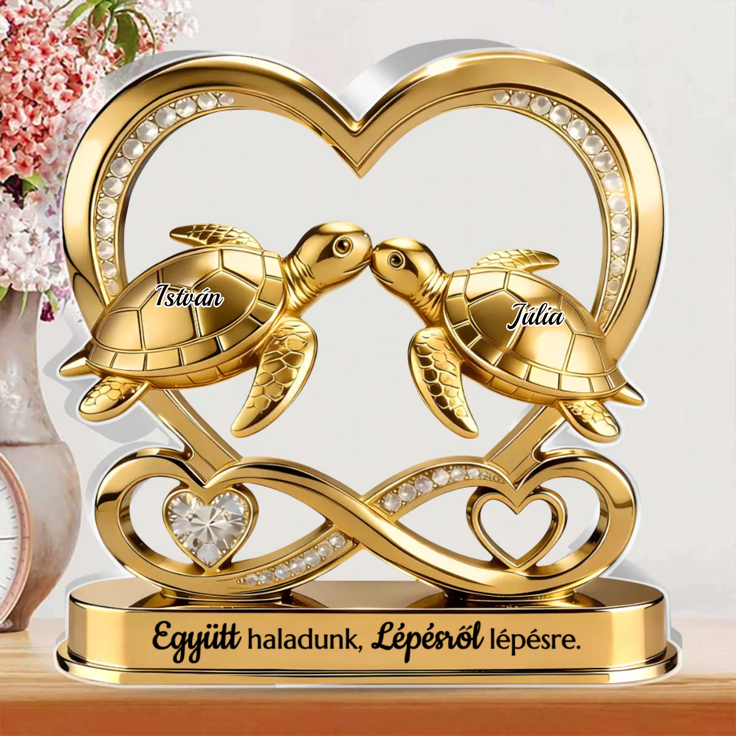 Kéz a Kézben - Teknősökként Együtt - Egyedi Formájú Személyre Szabott Akril Szobor