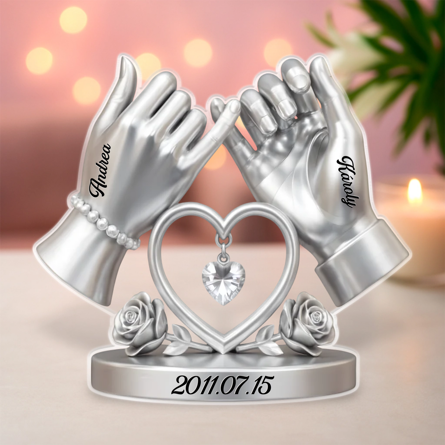 Kéz a Kézben - Személyre Szabott Egyedi Formájú Akril Szobor Szerelmeseknek