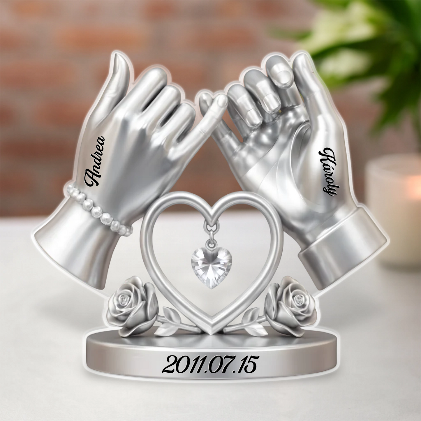 Kéz a Kézben - Személyre Szabott Egyedi Formájú Akril Szobor Szerelmeseknek