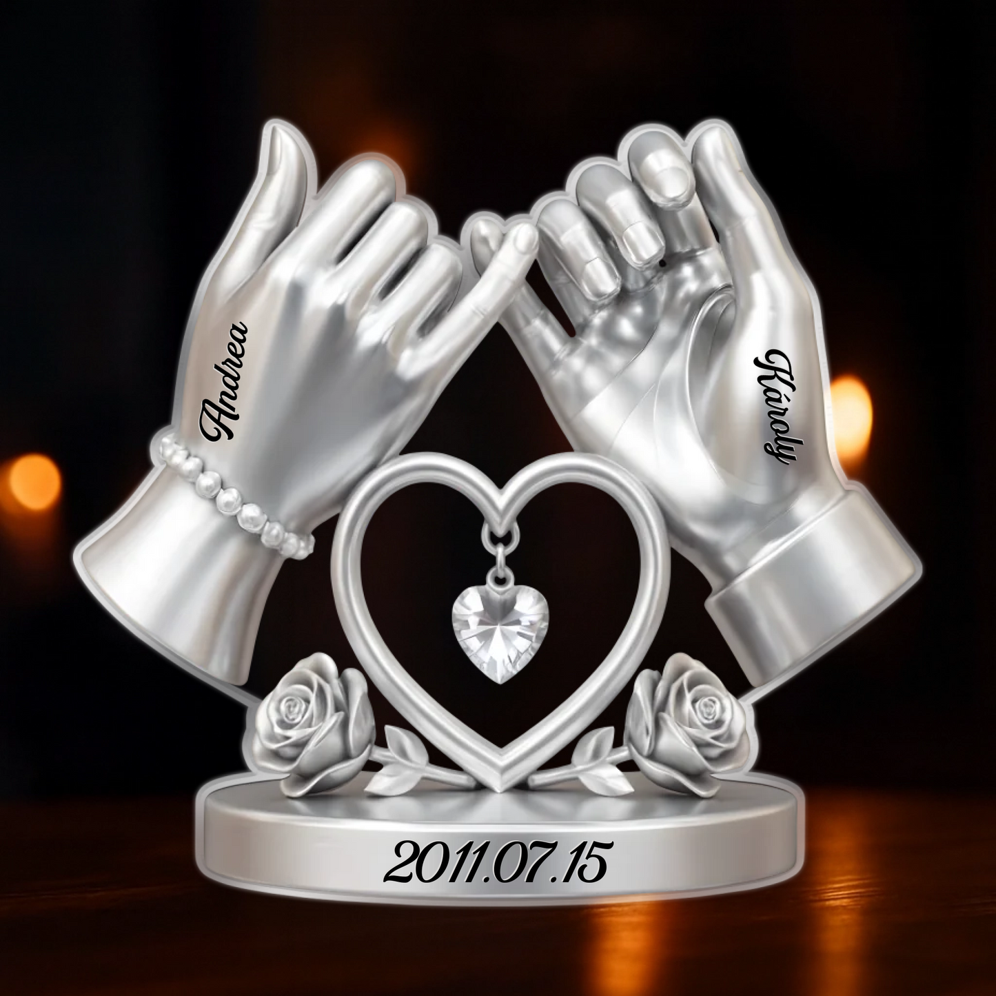 Kéz a Kézben - Személyre Szabott Egyedi Formájú Akril Szobor Szerelmeseknek