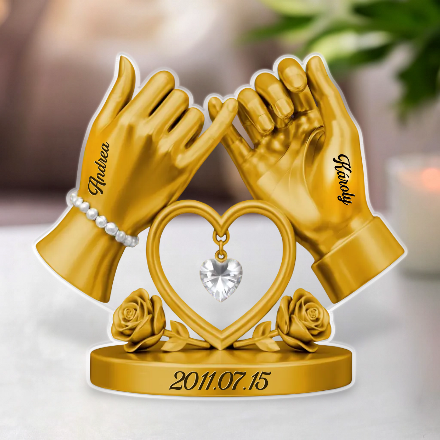 Kéz a Kézben - Személyre Szabott Egyedi Formájú Akril Szobor Szerelmeseknek