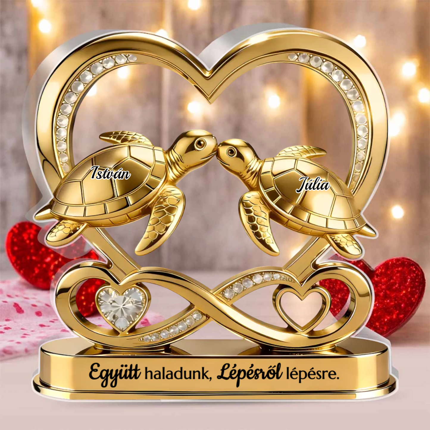 Kéz a Kézben - Teknősökként Együtt - Egyedi Formájú Személyre Szabott Akril Szobor