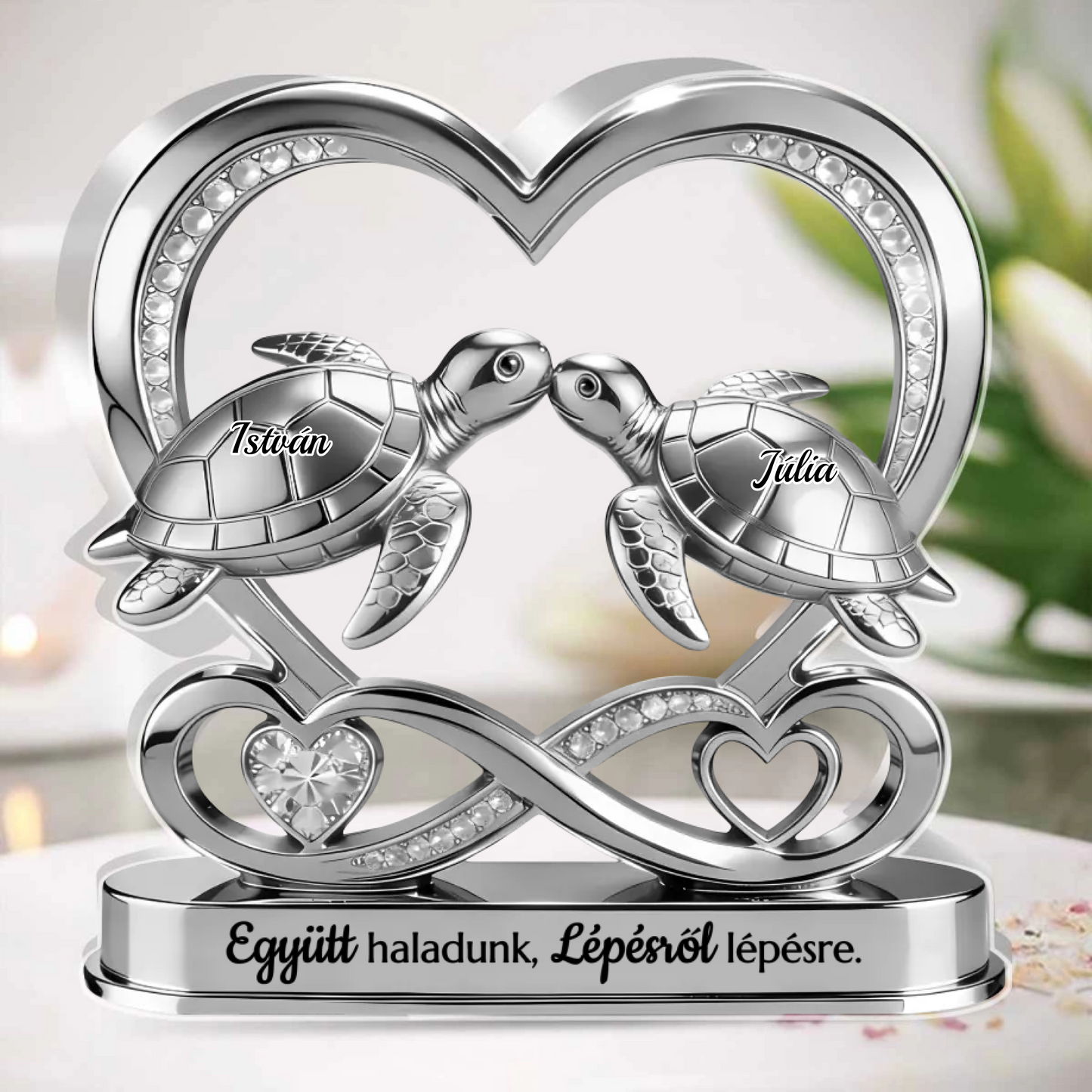 Kéz a Kézben - Teknősökként Együtt - Egyedi Formájú Személyre Szabott Akril Szobor