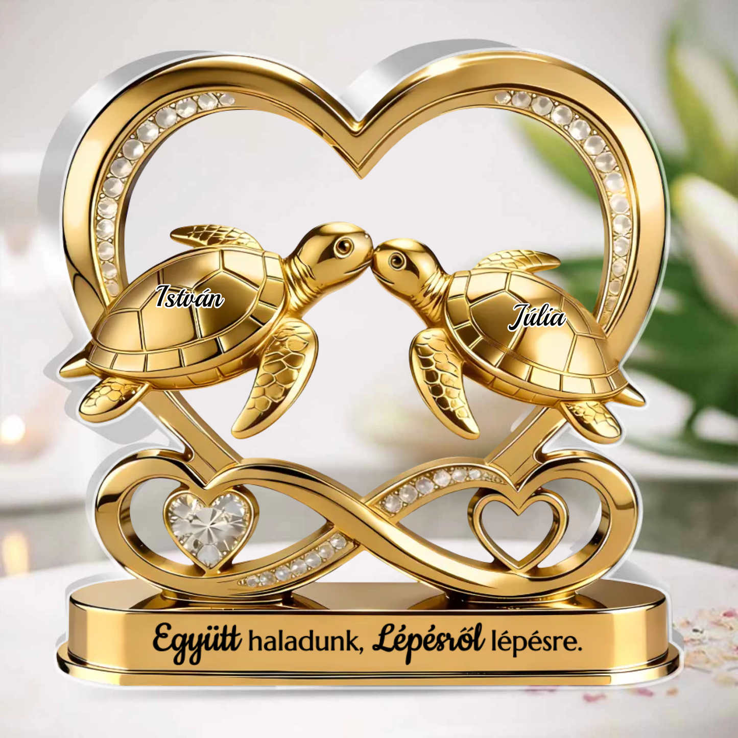 Kéz a Kézben - Teknősökként Együtt - Egyedi Formájú Személyre Szabott Akril Szobor