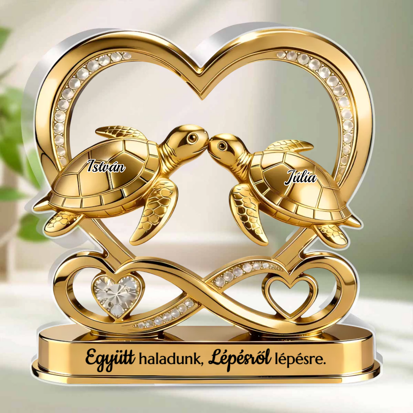 Kéz a Kézben - Teknősökként Együtt - Egyedi Formájú Személyre Szabott Akril Szobor