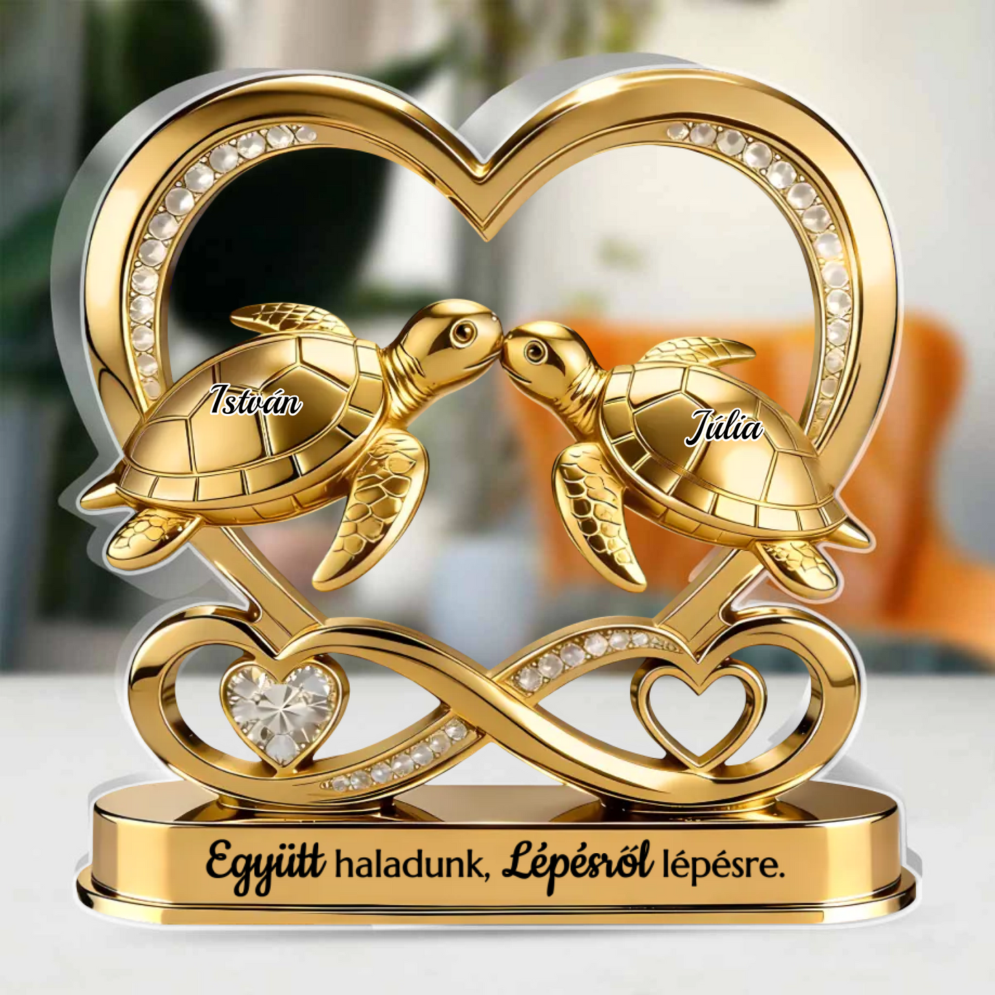 Kéz a Kézben - Teknősökként Együtt - Egyedi Formájú Személyre Szabott Akril Szobor